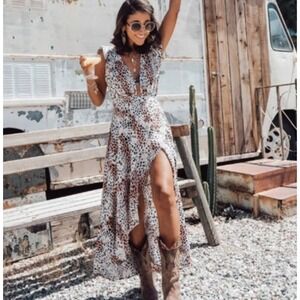 Kivari Zephyr Maxi Wrap Dress in White Leopard Size Small